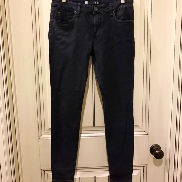 KUT From The Kloth Mia Toothpick Skinny Jeans Dark Blue Sheen 8P Mid Rise - Picture 1 of 6